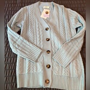 Light blue heavy cable knit cardigan